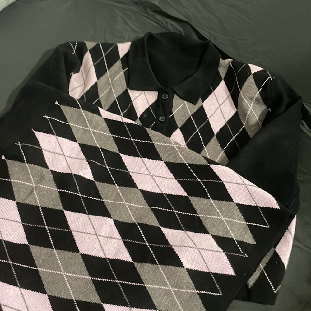 (M) Shein argyle set with cute long sleeve cardigan with button and skirt